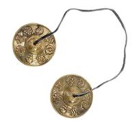 GALPADA Brass Handheld Cymbals Percussion Instrument with Strap for Adults, Vintage Style Golden Ritual Instrument Featuring Auspicious Patterns, for Enhancing Performance and Ethnic