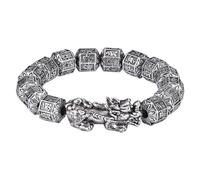 GALPADA Buddha Bead Bracelet Sanskrit Silver Pi Yao Wealth Prosperity Charm Bracelet for Women Feng Shui Lucky Jewelry