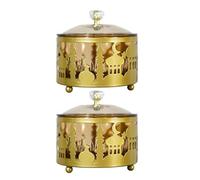 GALPADA Candy Container with Fine Workmanship and Smooth Lines Golden Candy Boxes 2pcs Middle Eastern Style Decorative Dessert Serving Box for Weddings and Housewarming