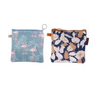 GALPADA Canvas Nursing Pad Pouches and Coin Pouches Set, Portable Multi-Function Sanitary Pad Storage Bags with Zipper, Women’s Travel Cosmetic and Cash Wallets (4pcs, Coffee Leaf Blue Flamingo