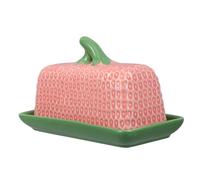 GALPADA Ceramic Butter Keeper with Lid for Kitchen and Restaurant Use Stylish Red Butter Storage Container Elegant European Design