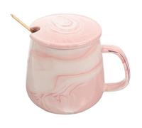 GALPADA Ceramic Coffee Mug with Spoon 400ml Pink Milk Cup for Restaurant and Café Use, Simple Design with Beautiful Lines, for Holding Water and Beverages