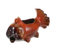 GALPADA Ceramic Fish Figurine Tabletop Fountain Ancient Craft Water Feature for Patio and Aquarium Compact Japanese Koi Design with Waterfall Flow Micro Landscape Decor for Freshwater Fish