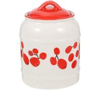 GALPADA Ceramic Kitchen Storage Jar with Lid, Small Red Fruit Sealed Grease Container for Cooking Oil and Bacon Grease, Ceramic Food Storage Canister for Home Cooking