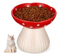 GALPADA Ceramic Raised Cat Bowl Shallow Wide Feeding Station for Indoor Cats Whisker Friendly Elevated Pet Dish with Stable Base Easy to Clean and Comfortable Neck