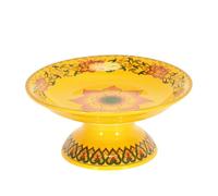GALPADA Ceramic Tribute Plate with Thick Polished Surface and Anti-Skid Bottom, Creative Yellow Fruit Dish for Buddha Hall Rituals and Household Serving
