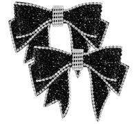 GALPADA Children Rhinestone Bow Shoe Ornament 1 Pair Black DIY Decor | Mesh Detail, Reusable Clip Style, Party and Wedding Accessory, Bright Shiny Finish for Boys and Girls