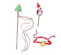 GALPADA Christmas Knitted Cat Collar and Interactive Teaser Set Self Play Chewing Stick with Festive Bell Adorable Catnip Cat for Holiday Fun and Indoor Play