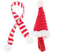 GALPADA Christmas Pet Costume Set for Small Pets - Red Knit Santa Hat with Large Pom Pom and Red-white Scarf - Xmas Party Outfit for Hamsters, Rabbits, Guinea Pigs, Chinchillas,