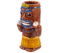 GALPADA Cocktail Tiki Mug Brown Coconut Ceramic Cup with Native Design for Hawaiian Party Bar Wedding Banquet