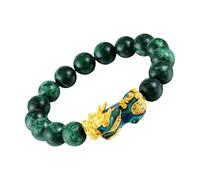GALPADA Color-Changing Pi Yao Feng Shui Bracelet, 10Mm Green Jade Elastic Beaded Wrist Chain, Gemstone Buddhist Luck Pendant Jewelry for Women