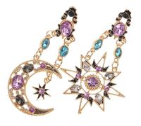 GALPADA Colorful Opal Alloy Earrings for Women Exaggerated Asymmetrical Long Sun and Moon Studs Stylish Dangling Jewelry for Parties Weddings and Daily Wear