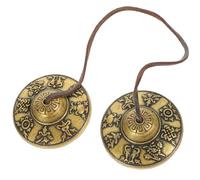 GALPADA Copper Cymbals Bell Chime Percussion Instrument with Harmonic Tones for Religious Ceremony and Performing on The Road, Golden Tibetan Style Cymbal Bell for Meditation and Spiritual