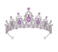 GALPADA Crystal Crown Zinc Alloy Purple Elegant Baroque Adorned with Rhinestones and Sparkling Elements Bridal Wedding Tiara for Women for Weddings and Halloween