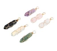 GALPADA Crystal Hexagon Pendants 6Pcs Natural Stone Set with Copper Wire for Pendant Crafting, Includes Amethyst, Rose Quartz, Opal, Blue Sandstone, Suitable for Jewellery DIY