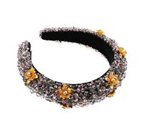 GALPADA Crystal Rhinestone Bejewelled Pearl Hairband Headband Thickened Velvet Handmade Beaded Headdress for Women Sparkling Hair Accessory for Weddings and Daily Wear
