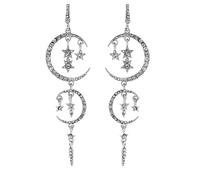 GALPADA Dangle Earrings for Women Long Drop Earrings with White Rhinestones Elegant Star and Moon Design Evening Jewelry