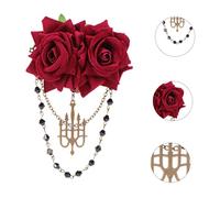 GALPADA Dark Rose Tassel Hair Clip Brooch Gothic Vintage Style for Bride Groom Bridesmaid Wedding Accessories