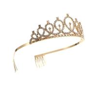 GALPADA Delicate Gold Wedding Crown Headband with Rhinestone Bride Tiara for Birthday Party and Stage Performance Elegant Girl Ornament Hair Accessory for Bridal and Special Occasions