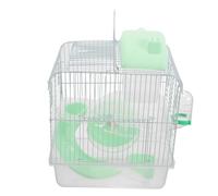 GALPADA Double-layer Hamster Cage with Castle Design, Plastic Small Pet Cage 23x17x33cm, Green Multi-level Hideout for Hamsters and Rats, Small Animal Habitat for Pets at Home