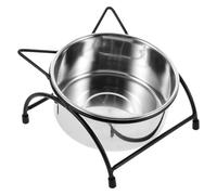 GALPADA Double Stainless Steel Pet Feeder with Neck Protection Design and Anti-spill Raised Rack, Detachable Support for Small Animals, Contemporary Black Feeding Bowl for Cats and Puppies