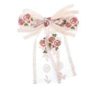GALPADA Elegant Beige Embroidered Bow Hair Clip for Fine Hair with Cloth Material and Unique Chinese Style Charm, for Beach Wedding and Seaside Vacation
