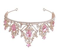 GALPADA Elegant Bridal Rhinestone Crown for Bride Wedding Headdress, Pink Zinc Alloy Tiara with Easy to Put on Feature, Delicate Design for Birthday Party and Shows