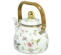 GALPADA Enamel Tea Kettle Thickened Stovetop Kettle with Handle for Induction Cooker and Open Flame Stove Decorative Floral Pattern Teapot for Brewing Loose-Leaf Tea Heat-Resistant Water