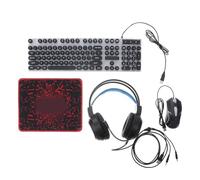 GALPADA Ergonomic Black Abs Computer Keyboard and Mouse Set with 104 Keys, 50mm Speaker Headset, 3.5mm and USB 2.0 Connectivity, Plug and Play Mousepad for Office and Gaming Use