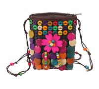 GALPADA Ethnic Style Woven Shoulder Bag for Women with Coconut Shell Beads, Lightweight Polyester Crossbody Bag Featuring Zipper Design and Organizing Function, for Summer Beach