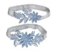 GALPADA Floral Lace Thigh Garters Pair Sky Blue Pearl Pattern Leg Bands Adjustable Bridal Accessories for Bridesmaids Comfortable for Wedding Party and Prom