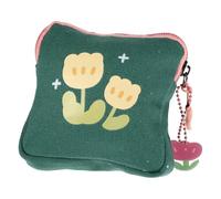 GALPADA Floral Square Coin Purse Green Tulip Tampon Container Menstrual Pad Holder Small Multipurpose Sanitary Napkin Pouch for Women Students Outdoor Use