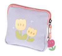 GALPADA Flower Pattern Menstrual Pad Bag Portable Square Period Pouch with Chain, Multipurpose Sanitary Napkin and Coin Storage for Girls and Students, Purple Tulip Design