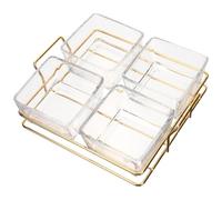 GALPADA Glass Snack Serving Tray Divided 4 Compartments with Metal Frame for Dried Fruit and Party Entertaining