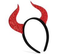 GALPADA Glitter Sequin Halloween Devil Horns Headband, Sturdy Soft Fabric Demon Horn Hair Accessory for Party Cosplay, Adjustable Elastic Headband for Women and