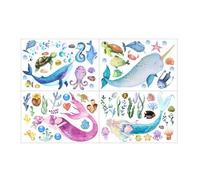 GALPADA Glowing Mermaid Stickers with No Sticky Residue 4 Sheets Ocean Theme PVC Wall Decals for Ceramic Tile and Metal, for Home Decor and Gatherings