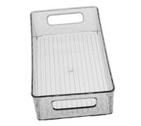 GALPADA Grey Plastic Storage Bins with Handles 3pcs Rectangular Organizer for Refrigerator and Pantry Kitchen Storage Freezer Compatible