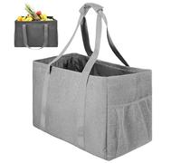 GALPADA Grocery Bag Large Capacity and Inner Zipper Pocket with Reinforced Handles Foldable Reusable 35l Cotton Canvas for Beach and Bath Use