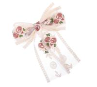 GALPADA Hair Clip Cloth Material Beige Elegant Embroidered with Bow Design Hair Accessory Unique Chinese Style for Beach Wedding or Party