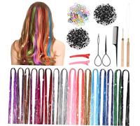 GALPADA Hair Tinsel Kit 16-color Mixed 123cm Hair Strings for Braids Tool Set and Instruction Manual Extensions for Women Ponytail Braiding Accessories
