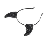 GALPADA Halloween Rhinestone Devil Horns Headband Black Cow Horn Hairhoop for Party Costume Accessory Quick Wear Demon Headwear for Cosplay Carnival Birthday Stage Performance
