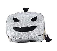 GALPADA Halloween Shiny Pumpkin Shoulder Bag for Women, Silver Sequin Chain Crossbody Pouch, Unique Cartoon Demon Creature Design for Party and Travel