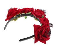 GALPADA Halloween Skull Flower Headband for Adults with Red Cloth and Plastic Material, Creepy Style Hair Accessory for Party and Stage Performance