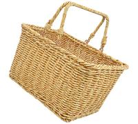 GALPADA Hand-woven Khaki Picnic Basket with Handle, Practical Pp Snack and Vegetable Storage Basket for Kitchen Pantry and Living Space