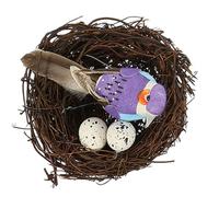 GALPADA Hand Woven Rattan Bird Nests with Artificial Bird Statue and Realistic Appearance Photo Props for Decorating Tables and Photography Unique Rural Atmosphere Random Color
