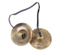 GALPADA Handcrafted Pure Brass Cymbal Bell with Eight Treasures Auspicious Pattern and Portable Storage Bag, Meditation and Yoga Musical Instrument for Religious Ceremony and Mindfulness