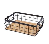 GALPADA Handheld Vegetable Basket Rectangular Iron and Wood Household Storage Container Simple Design for Kitchen Organizing and Sorting