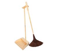 GALPADA Handmade Design Vintage Beige Sidewalk Broom and Household Dustpan Sturdy Natural Palm Material with Antistatic Feature for Patio and Garage Cleaning