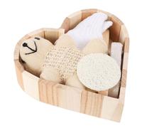 GALPADA Heart Shaped Bathing Set with Bear Wooden Scrubber Kit for Gentle Exfoliation and Skin Care Reusable Rubbing Bathing Supplies for Women and Men Gift for Family and Friends