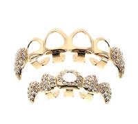 GALPADA Hollow out Gold Teeth Grill with Vampire Fang Shape, Copper and Rhinestone Material, Brilliant Shine and Easy Installation for Halloween and Themed Party Accessories